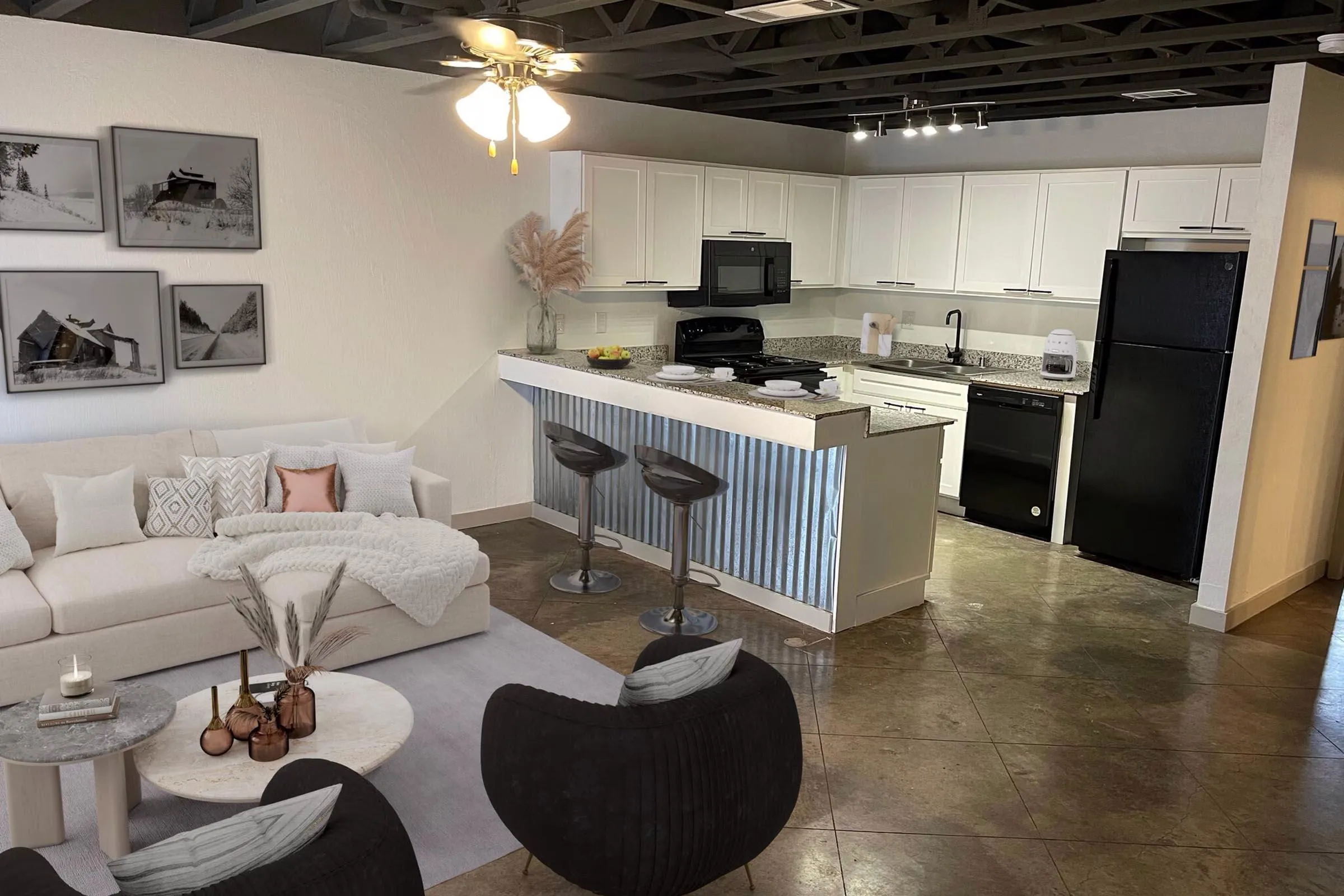 19Eleven Apartments loft-style living room